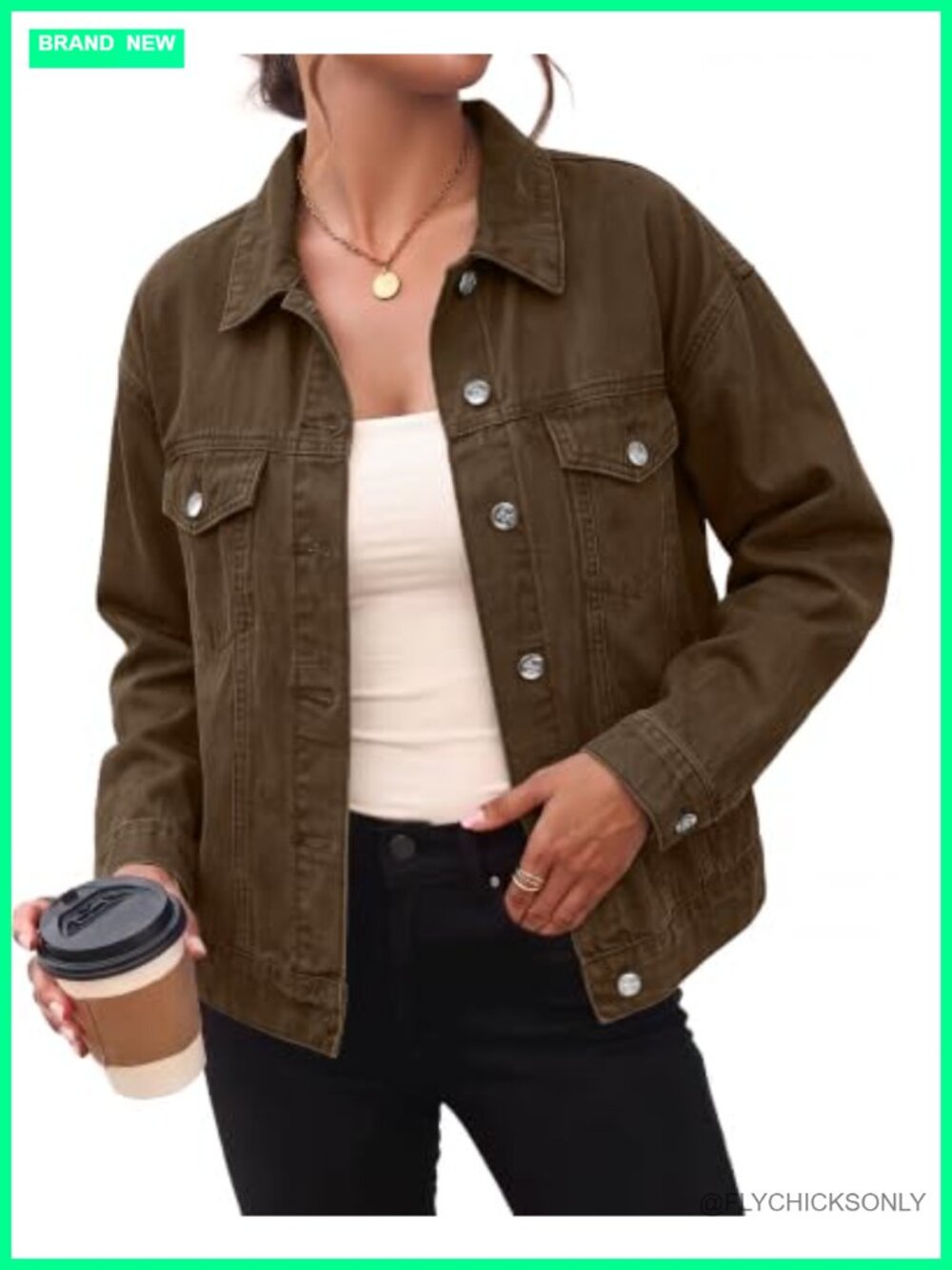 Oversized Button Up Denim Jacket Collared Cinch Waist Utility Jean Jacket